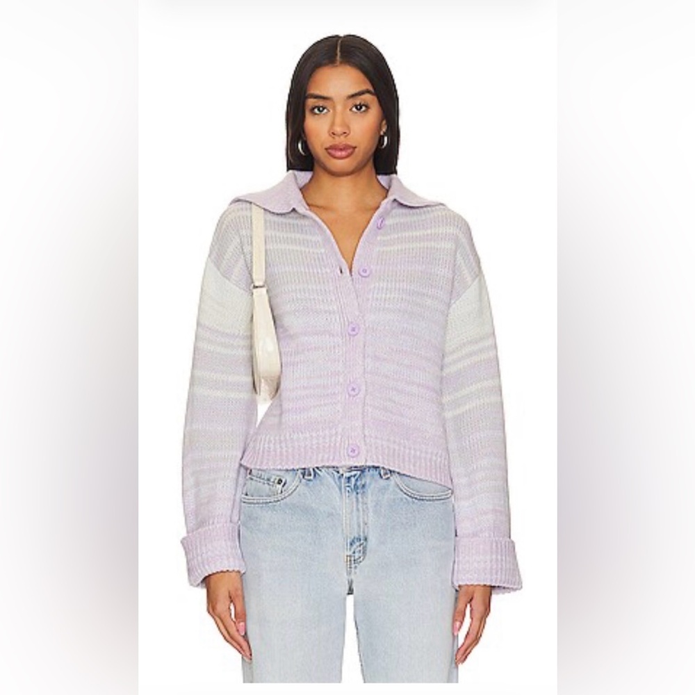525 America Suzanne Ombré Chunky Collar Cardigan in Lilac